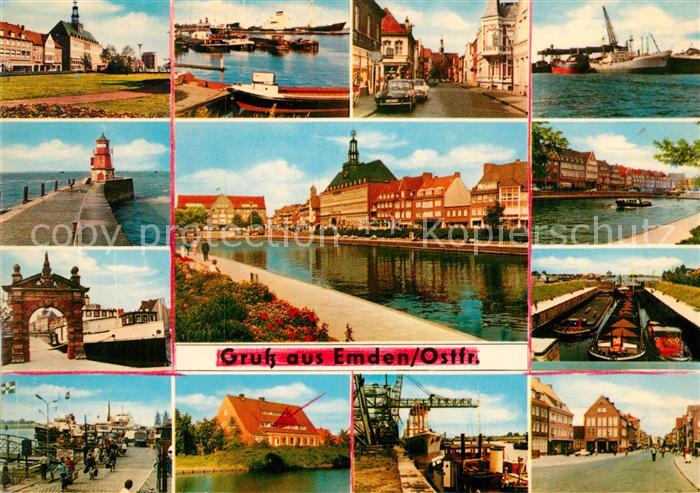 Emden Ostfriesland Teilansichten Hafenstadt Mole Leuchtturm Hafen Schleuse Schif