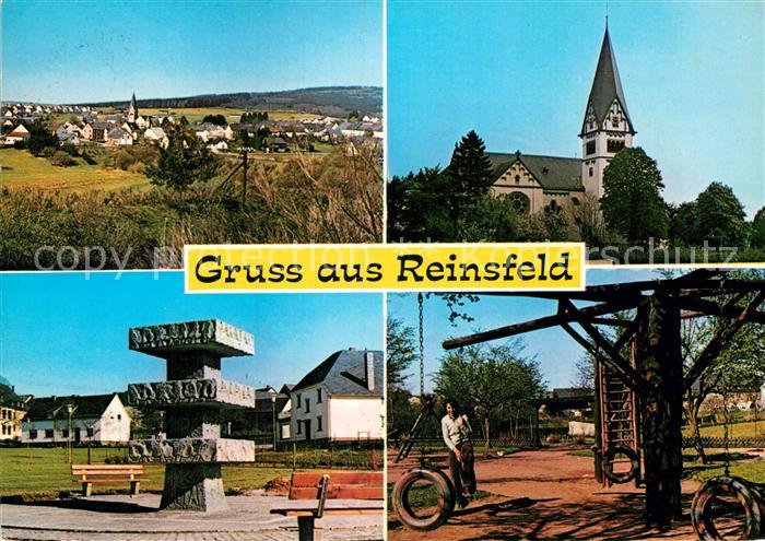 Reinsfeld Hunsrueck Landschaftspanorama Kirche Denkmal Kinderspielplatz