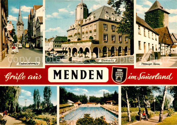 Menden Sauerland Bahnhofstrasse Rathaus Turm Park Promenade Freibad