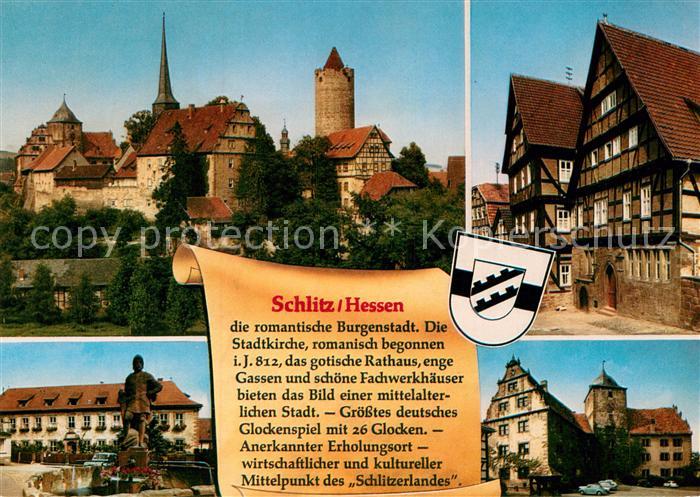 Schlitz Teilansichten Burgenstadt Fachwerkhaus Brunnen Statue Burg Geschichte