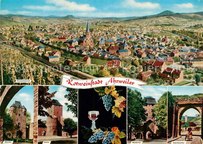 Ahrweiler Ahr Gesamtansicht Obertor Ahrtor Niedertor Adenbachtor Weinglas Weintr