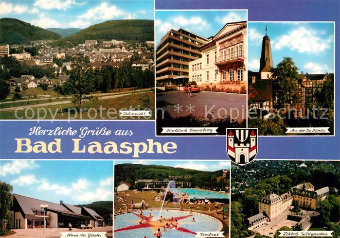 Bad Laasphe Teilansicht Kurklinik Kirche Schloss Wittgenstein Freibad Haus des G