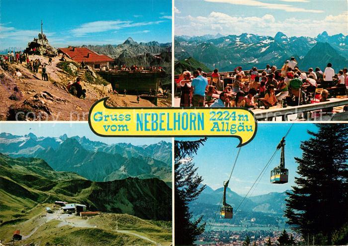 Nebelhorn Berggaststaette Sonnenterrasse Gipfelkreuz Bergbahn Fernsicht Alpenpan