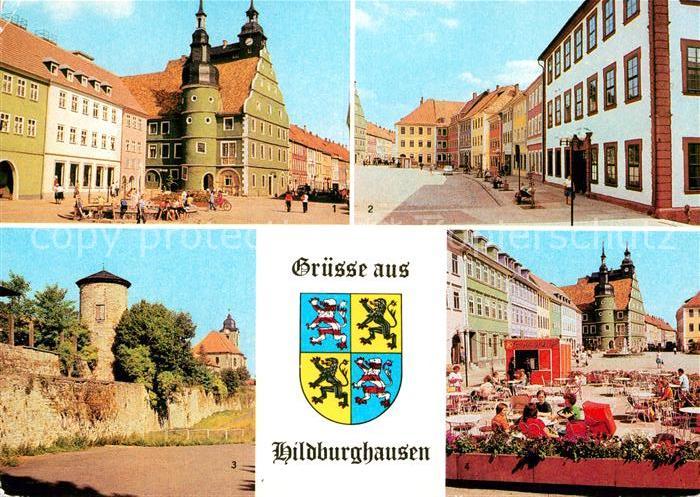 Hildburghausen Rathaus Marx Engels Platz Stadtmauer Boulevard Cafe Wappen