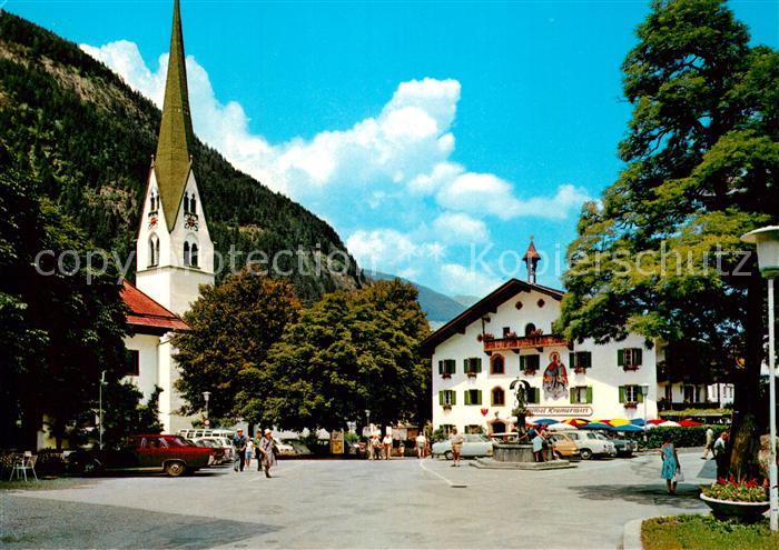 Mayrhofen Zillertal Dorfplatz Brunnen Kirche