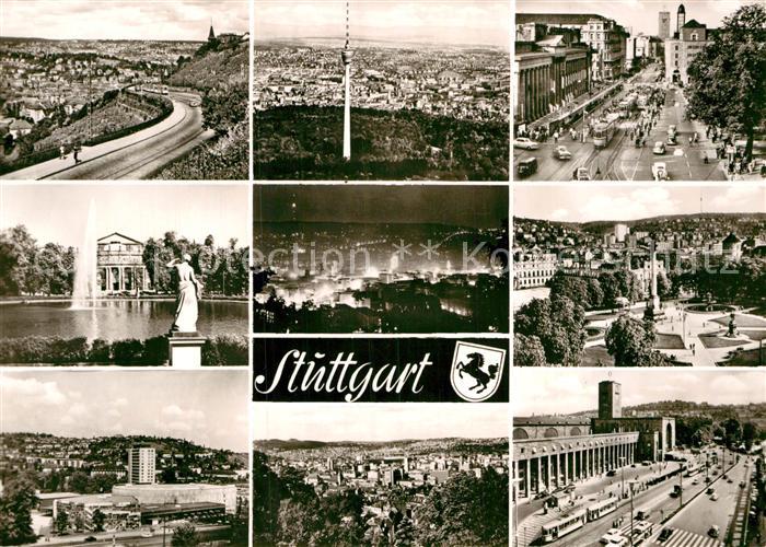 STUTTGART CITY Stadtpanorama mit Fernsehturm Nachtaufnahme Bahnhof Schloss Denk