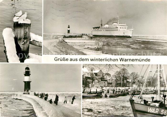 Warnemuende Ostseebad Mole Leuchtturm Faehre Hafen im Winter