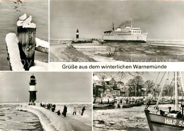 Warnemuende Ostseebad Mole Leuchtturm Faehre Hafen im Winter