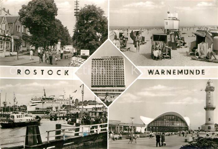 Warnemuende Ostseebad Promenade Hafen Strand Gaststaette Teepott Leuchtturm