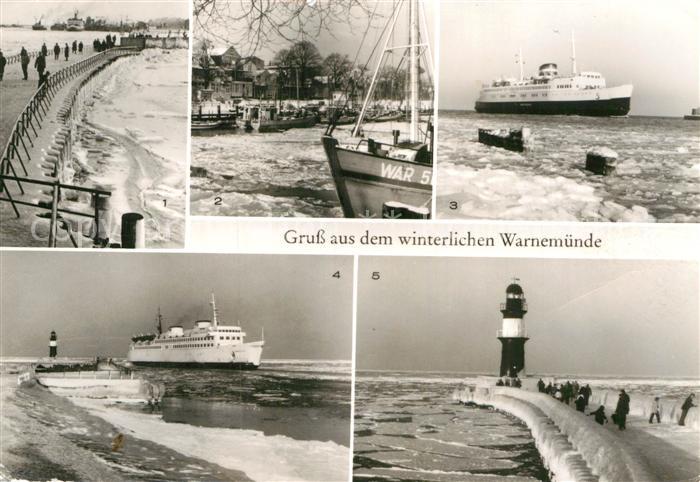 Warnemuende Ostseebad Mole Alter Strom Hafen Faehrschiff Leuchtturm im Winter