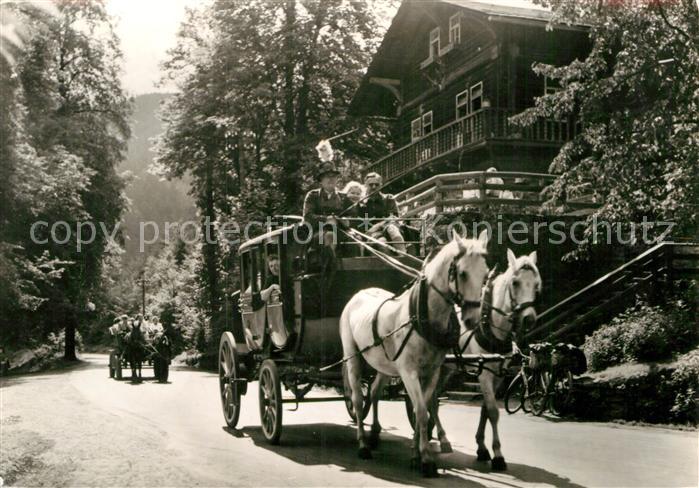 Schwarzburg Thueringer Wald Postkutsche im Schwarzatal HO Gaststaette Schweizerh