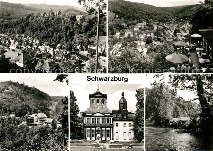 Schwarzburg Thueringer Wald Panorama Partie am Fluss Schloss