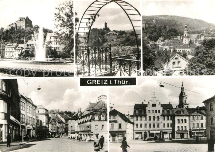 Greiz Thueringen Teilansichten Fontaene Ortsmotiv mit Kirche