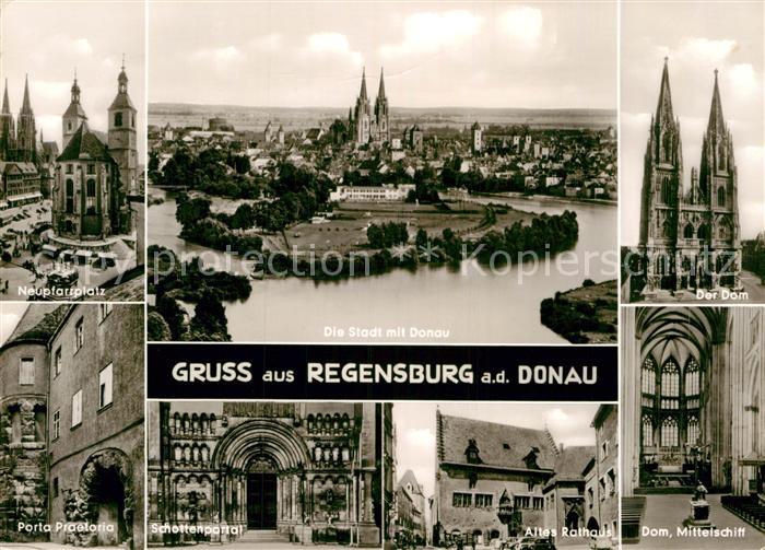 REGENSBURG Bayern Neupfarrplatz Porta Praetoria Stadtpanorama Donau Portal Ratha