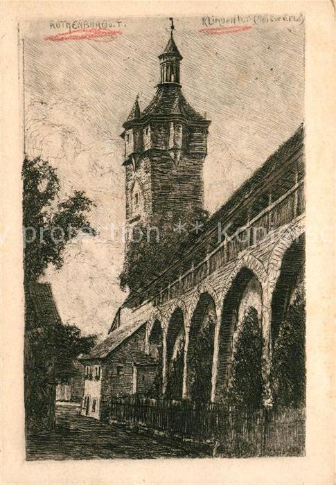 Rothenburg Tauber Klingentor Turm Kuenstlerkarte