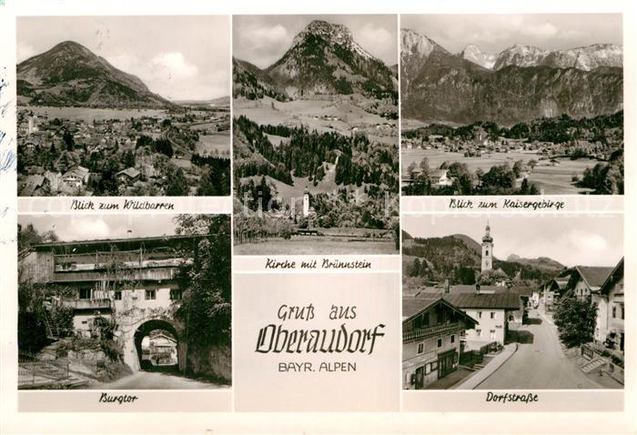 Oberaudorf Panorama Blick zum Wildbarren Kaisergebirge Kirche Bruennstein Bayeri