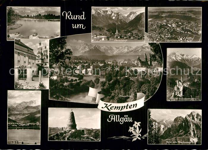 Kempten Allgaeu und Umgebung Alpenpanorama Schloss Neuschwanstein Gruenten Denkm