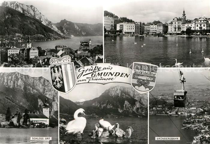 Gmunden Salzkammergut Panorama Traunsee Alpen Schloss Ort Schwaene Gruenbergbahn