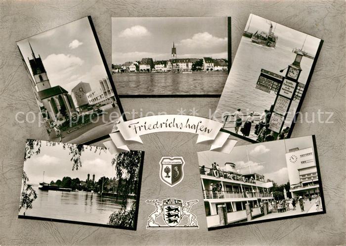Friedrichshafen Bodensee Ansicht vom See aus Kirche Hafen Faehre