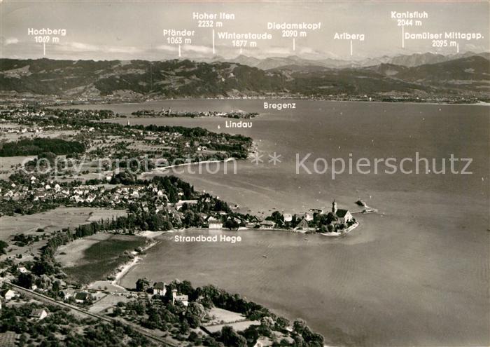 Wasserburg Bodensee Blick auf Lindau und Bregenzerwald Alpenkette Fliegeraufnahm