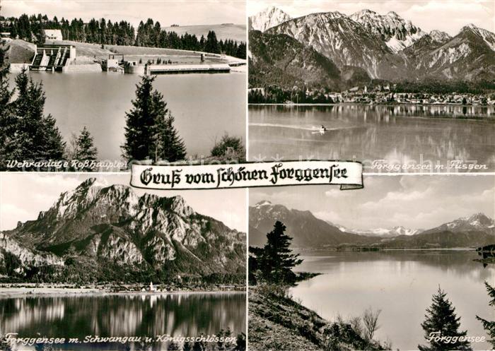Forggensee Schwangau Wehranlage Schwangau Koenigsschloesser Fuessen Alpenpanoram