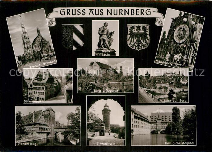 NueRNBERG  CITY Schoener Brunnen Duererhaus Henkersteg Hans Sachs Statue Burg S