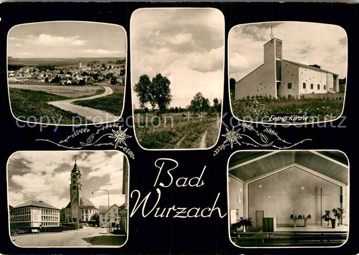 Bad Wurzach Landschaftspanorama Ortsmotiv mit Kirche Bromsilber