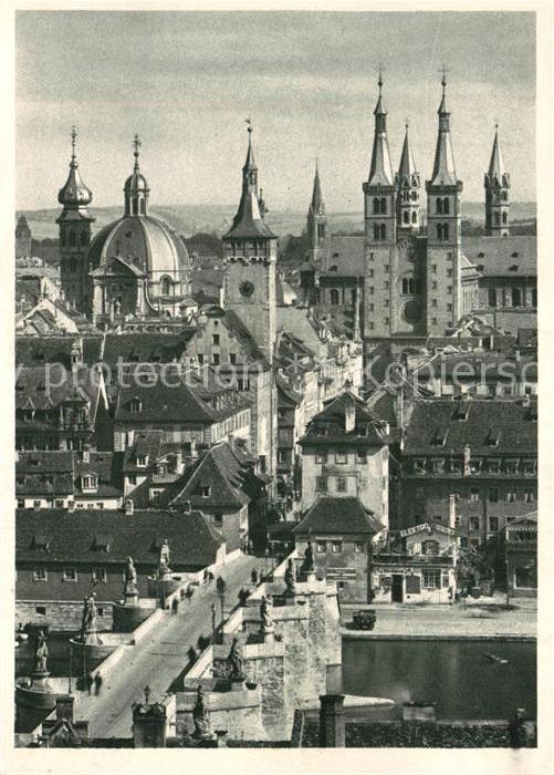 WueRZBURG Bayern Blick von der Veste auf Dom Neumuenster und Mainbruecke Serie A