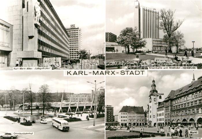 Karl-Marx-Stadt Karl-Marx-Allee Lobgedichte Omnibusbahnhof Markt Interhotel Kong