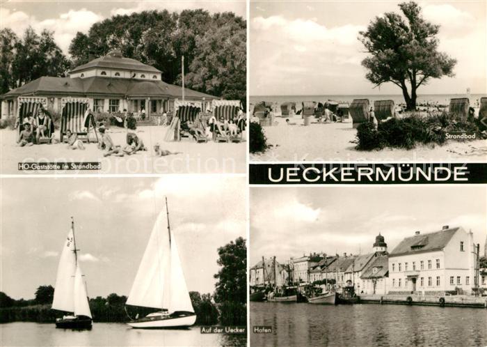 Ueckermuende Mecklenburg Vorpommern Gaststaette im Strandbad Uecker Segelboote H