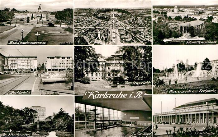 Karlsruhe Baden Bad Landesmuseum Fliegeraufnahme Schwarzwaldhalle Marktplatz Bun