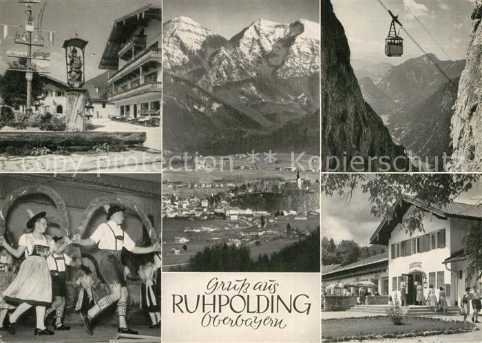 Ruhpolding Dorfbrunnen Trachtengruppe Panorama Seilbahn Gasthaus