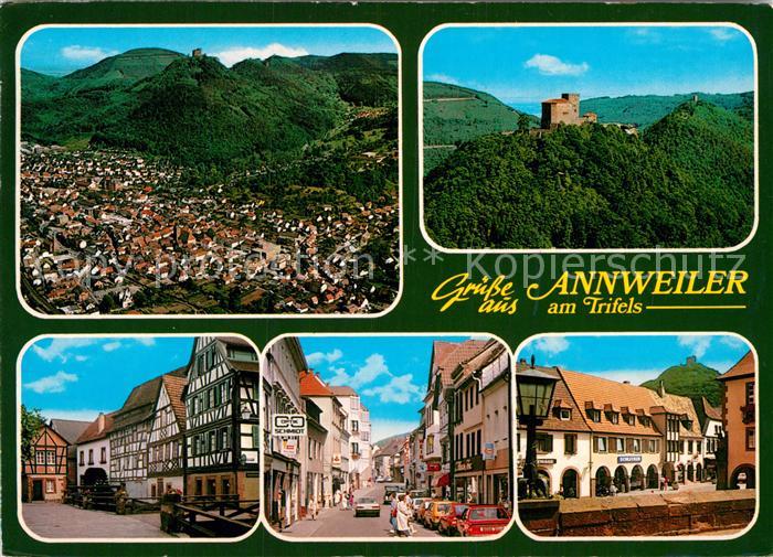 Annweiler Trifels Fliegeraufnahme Schloss Fachwerkhaeuser Strassenpartie