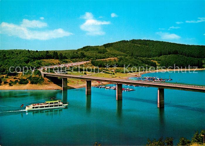 Biggesee Neu Sonderner Talbruecke mit Personenschiff Westfalen