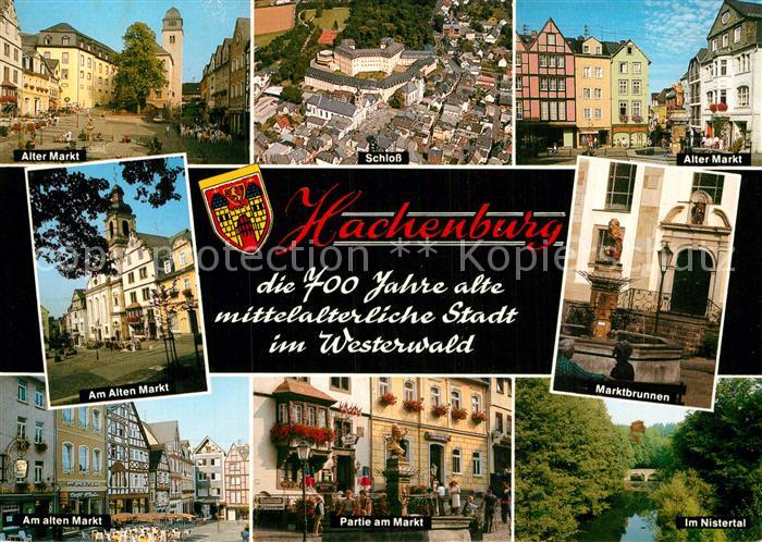 Hachenburg Westerwald Alter Markt Teilansichten Schloss Marktbrunnen Im Nisterta