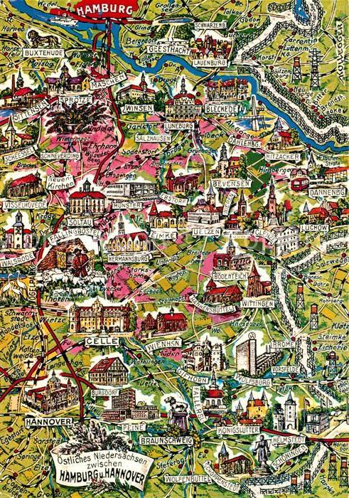 HAMBURG  CITY Gebietskarte oestl Niedersachsen zwischen Hamburg und Hannover