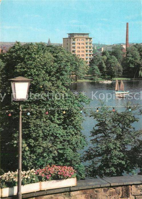 Karl-Marx-Stadt Schlossteich mit Hochhaus
