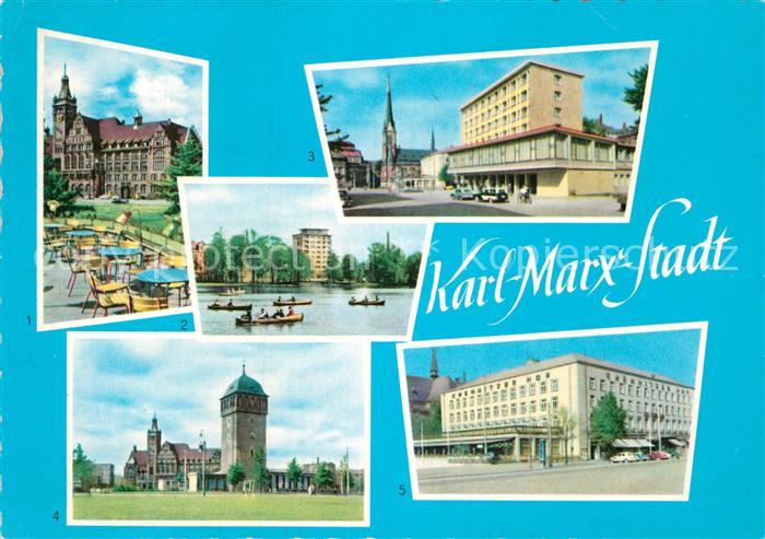 Karl-Marx-Stadt Rathaus Hochhaus am Schlossteich Theaterplatz Roter Turm Hotel C