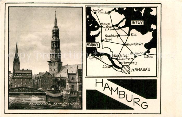 HAMBURG  CITY St Nicolai und St Katharinen Kirche Landkarte