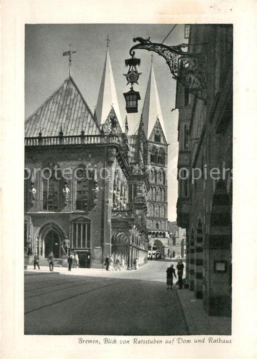 BREMEN CITY Blick von Ratsstuben auf Dom und Rathaus Kupfertiefdruck