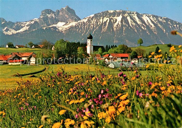 Seeg Blumenwiese Ortsansicht mit Kirche Blick zu Aggenstein und Breitenberg Allg