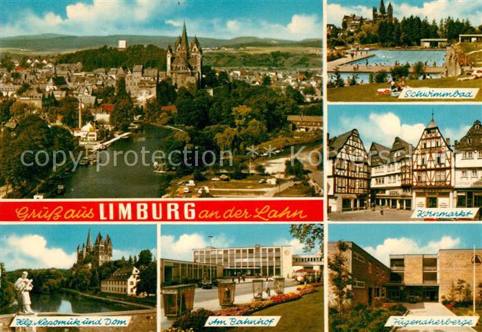 Limburg Lahn Stadtpanorama mit Dom Schwimmbad Kornmarkt Jugendherberge Bahnhof H