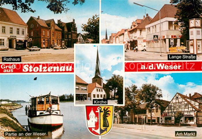 Stolzenau Weser Rathaus Lange Strasse Markt Kirche Weser Bootsanleger
