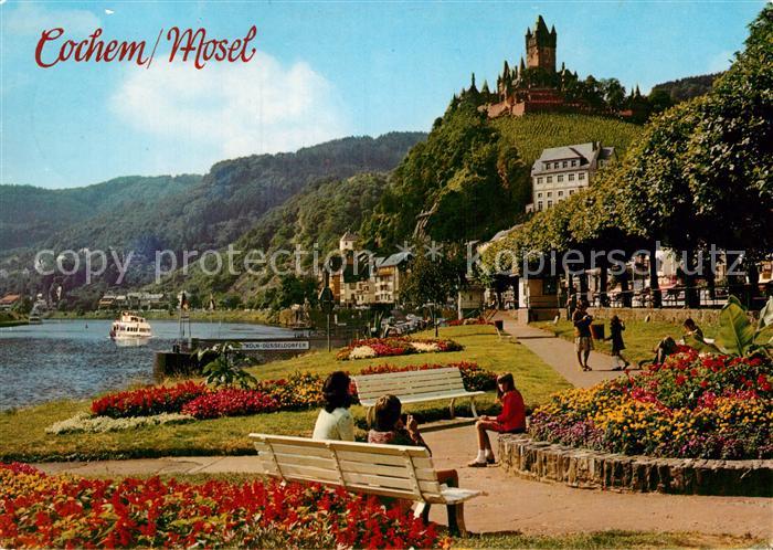 Cochem Mosel Uferpromenade Blick zur Reichsburg