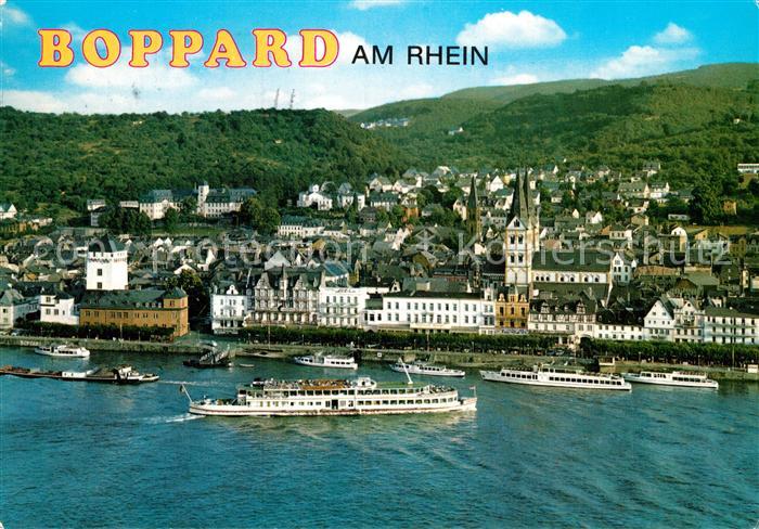 Boppard Rhein Panorama Blick ueber den Rhein Ausflugsdampfer