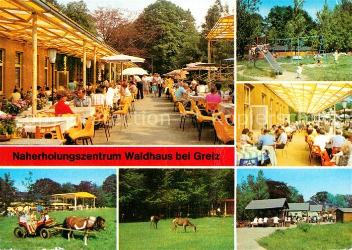 Greiz Thueringen Naherholungszentrum Waldhaus Restaurant Terrasse Ponykutsche Ti