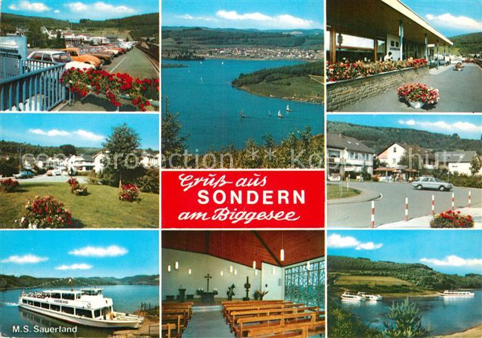 Sondern Biggesee Teilansichten MS Sauerland Ausflugsdampfer Kirche Inneres