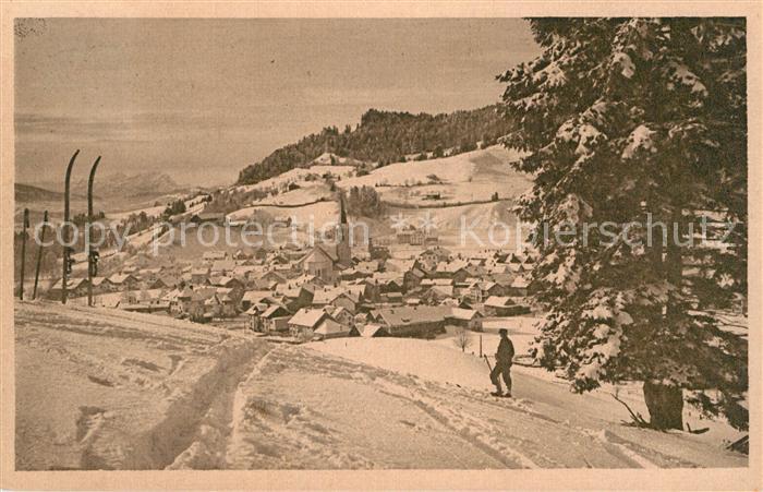 Oberstaufen Oberallgaeu Bayern Winterpanorama mit Blick gegen Saentis
