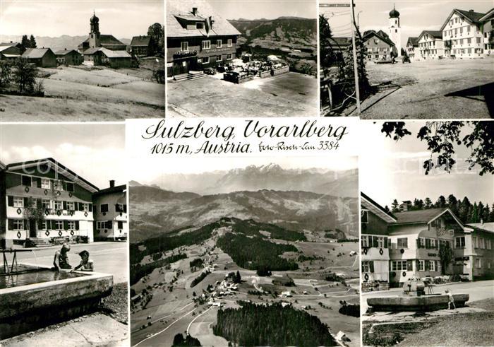Sulzberg Vorarlberg Ortsmotiv mit Kirche Brunnen Hotel Restaurant Fliegeraufnahm