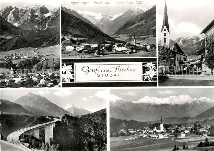 Mieders Tirol Gesamtansicht mit Alpenpanorama Ortsmotiv mit Kirche Autobahnbruec